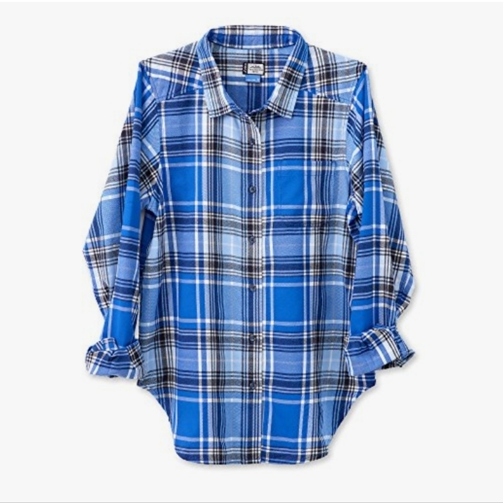 Kavu Shelby Long Sleeve Button Down Blue Plaid Shirt Womens Small New NWT 30UV